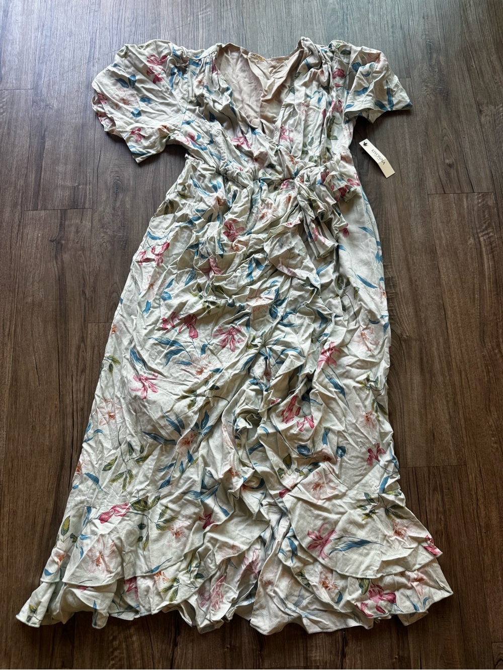 NWT Kiyonna Floral Wrap Maxi Dress in Cream with Pink & Blue Accents size XL - Picture 1 of 9